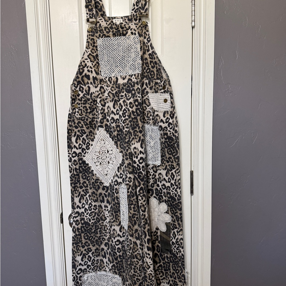 POL Leopard Print Patchwork Overalls - image 1